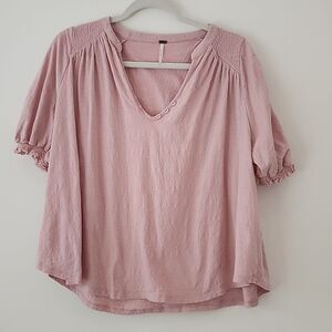 Free People Bohemian Beachy Textured Cotton Oversized V Mock Neck Top S (F9)